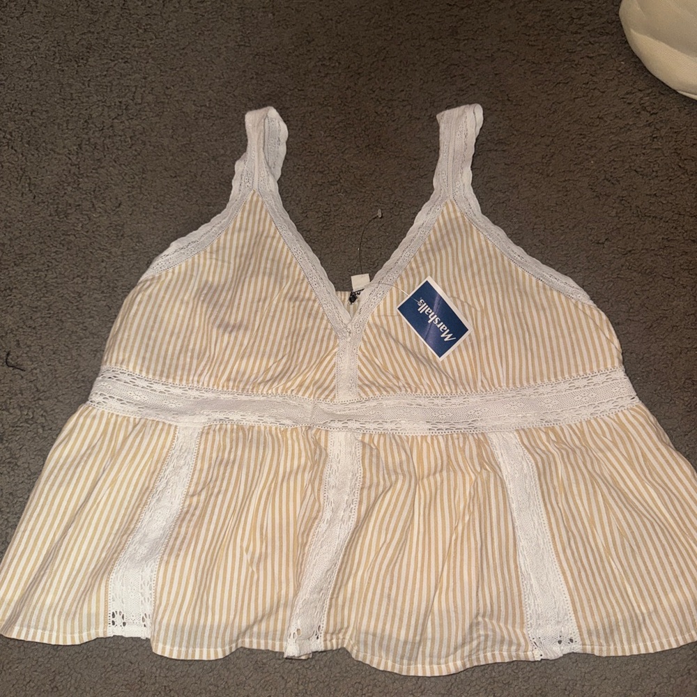 Striped Tank Top with Lace Trim NWT size XL